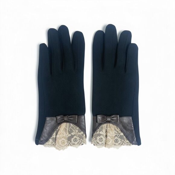 Victorian Trading Co. Soft Cashmere Black Gloves w/Lace & a Bow Women’s XL - Picture 3 of 12